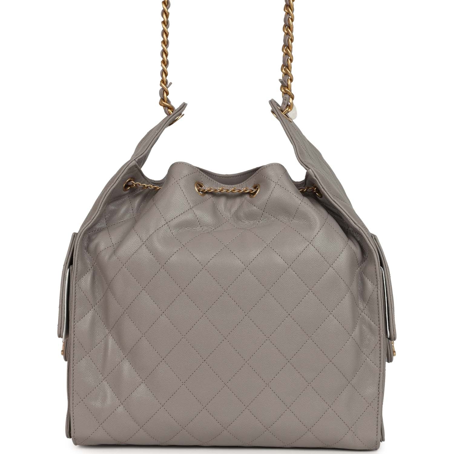 Chanel Medium 25 Hobo Bag Dark Grey Caviar Antique Gold Hardware