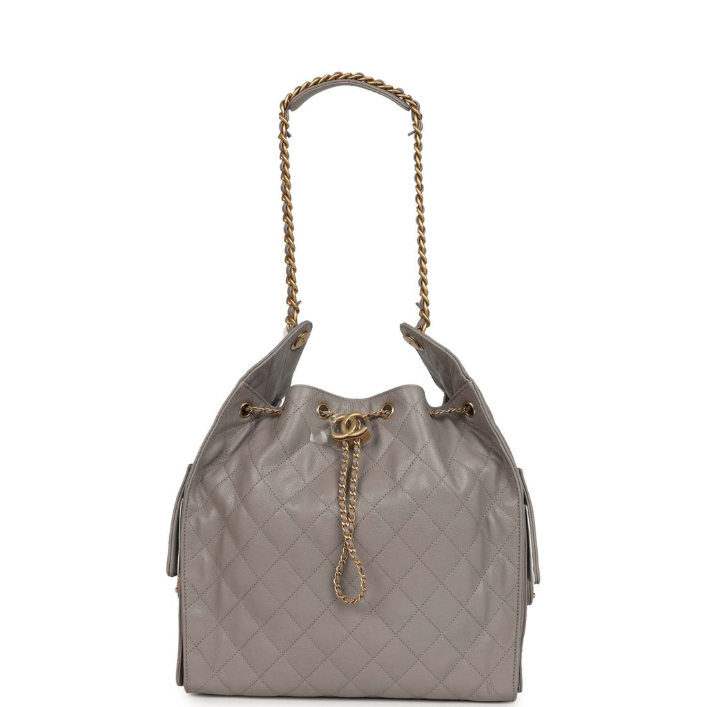 Chanel Medium 25 Hobo Bag Dark Grey Caviar Antique Gold Hardware