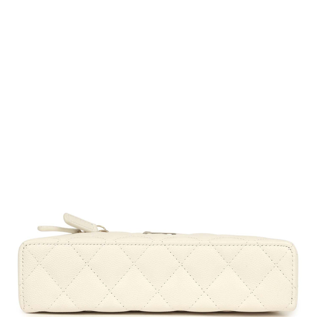 Chanel Trendy Top Handle Long Vanity Case with Chain White Caviar Light Gold Hardware