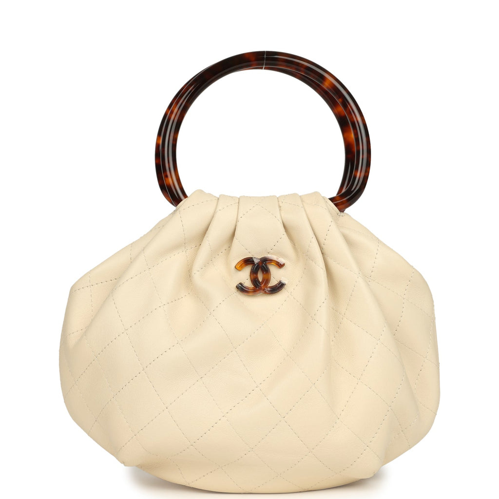 Chanel Small Pouch Light Beige Lambskin Tortoiseshell Hardware