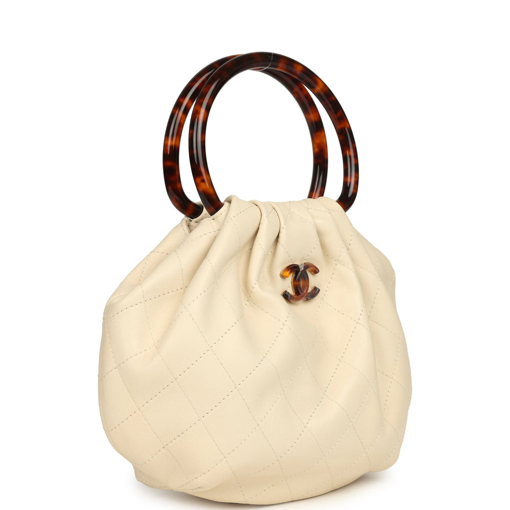 Chanel Small Pouch Light Beige Lambskin Tortoiseshell Hardware
