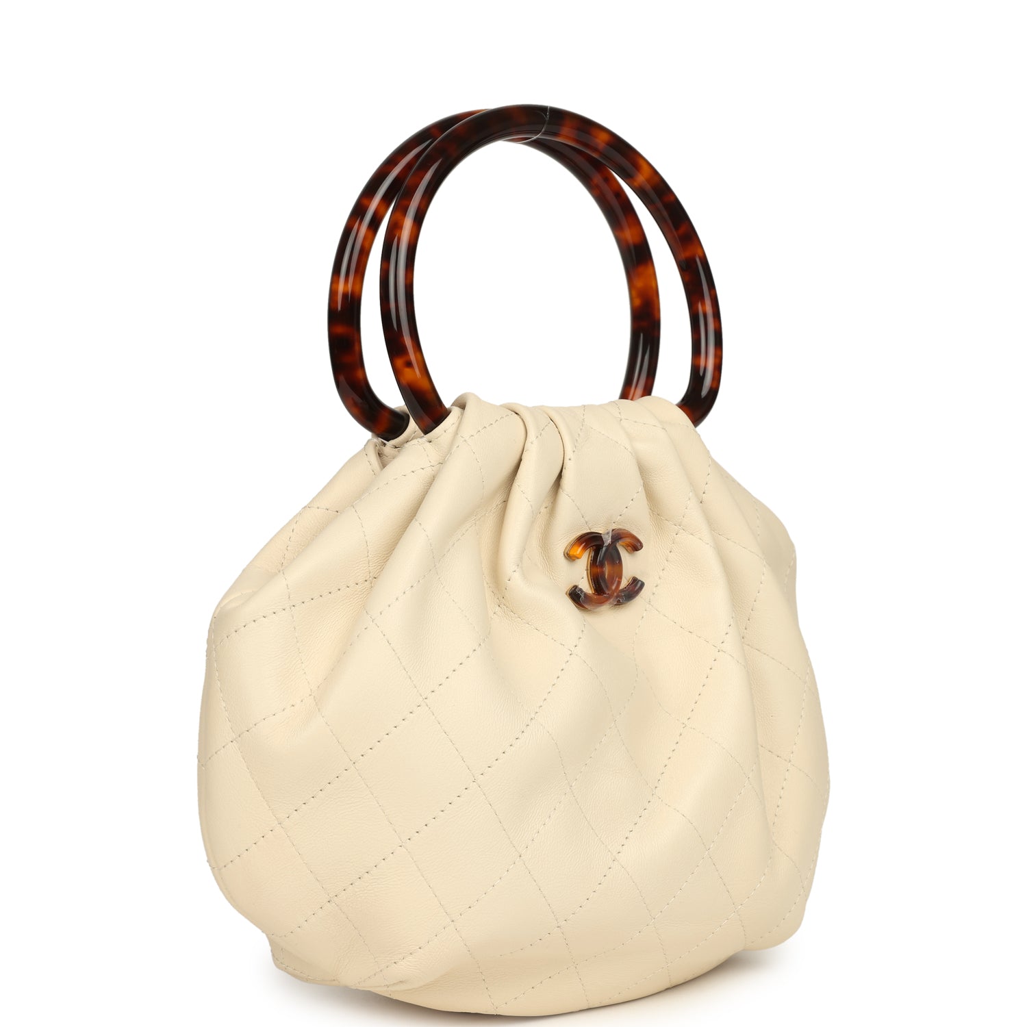 Chanel Small Pouch Light Beige Lambskin Tortoiseshell Hardware