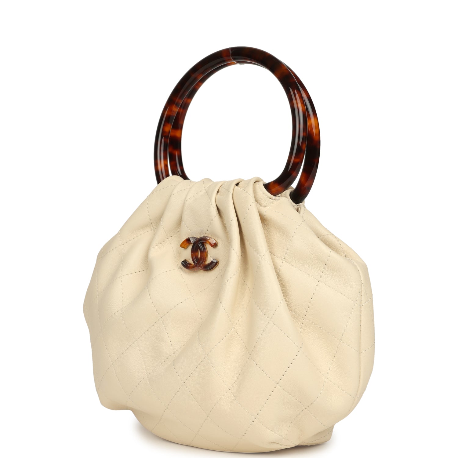 Chanel Small Pouch Light Beige Lambskin Tortoiseshell Hardware