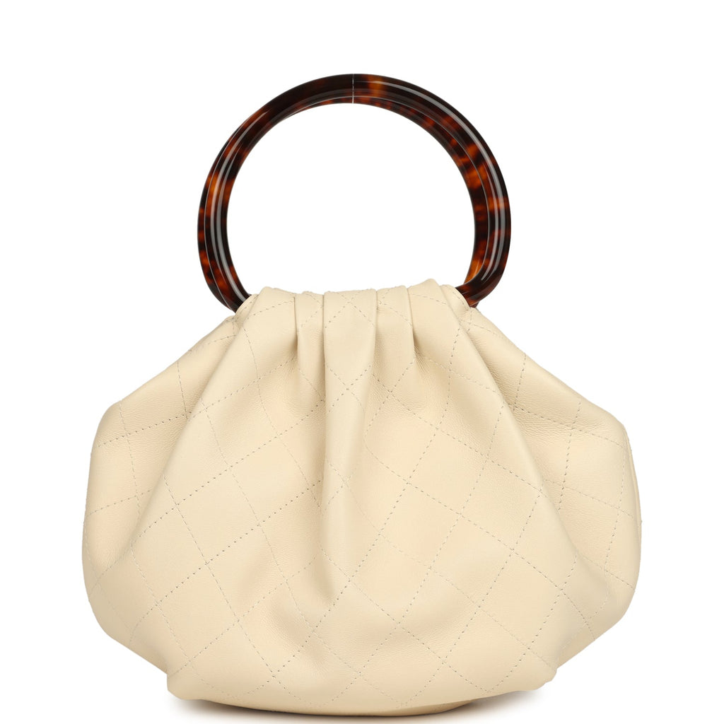 Chanel Small Pouch Light Beige Lambskin Tortoiseshell Hardware