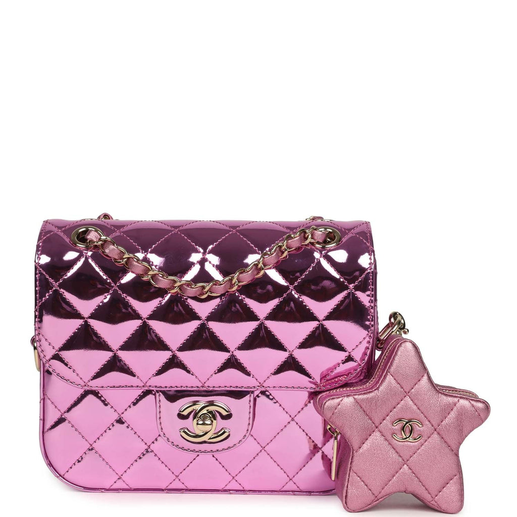 Chanel Mini Flap Bag and Star Coin Purse Pink Mirror Calfskin and Metallic Calfskin Light Gold Hardware