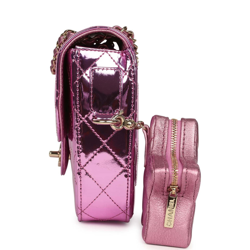 Chanel Mini Flap Bag and Star Coin Purse Pink Mirror Calfskin and Metallic Calfskin Light Gold Hardware