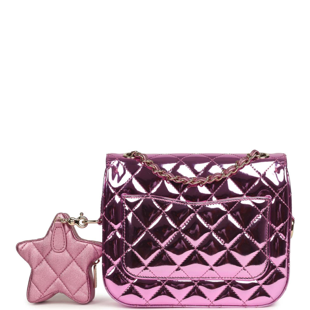 Chanel Mini Flap Bag and Star Coin Purse Pink Mirror Calfskin and Metallic Calfskin Light Gold Hardware