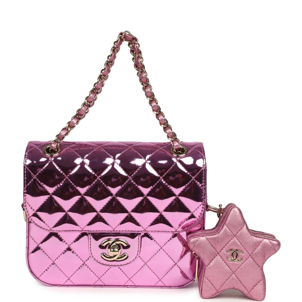 Chanel Mini Flap Bag and Star Coin Purse Pink Mirror Calfskin and Metallic Calfskin Light Gold Hardware