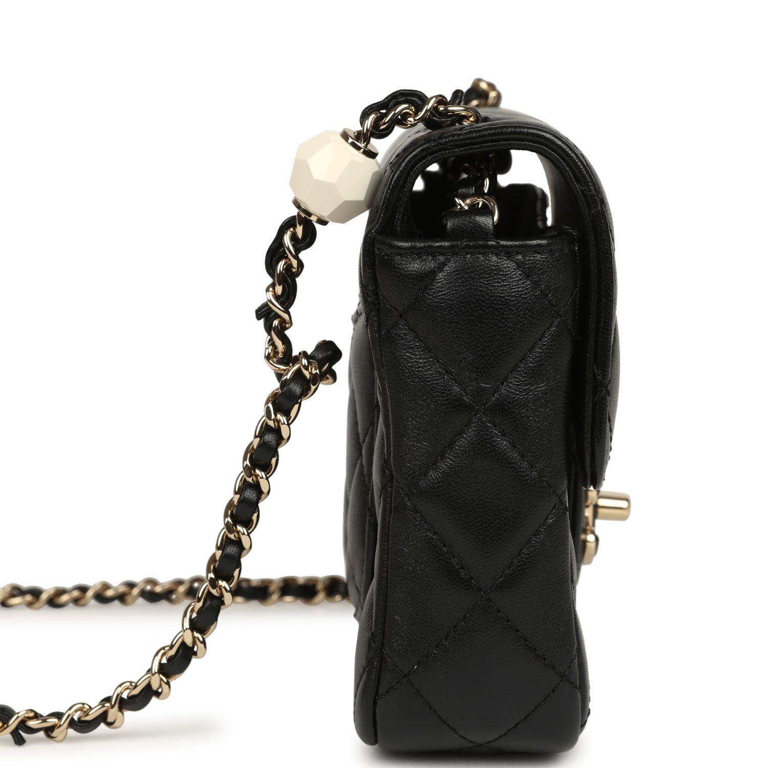 Chanel Heart Charms Mini Square Flap Bag Black Lambskin Enamel Light Gold Hardware