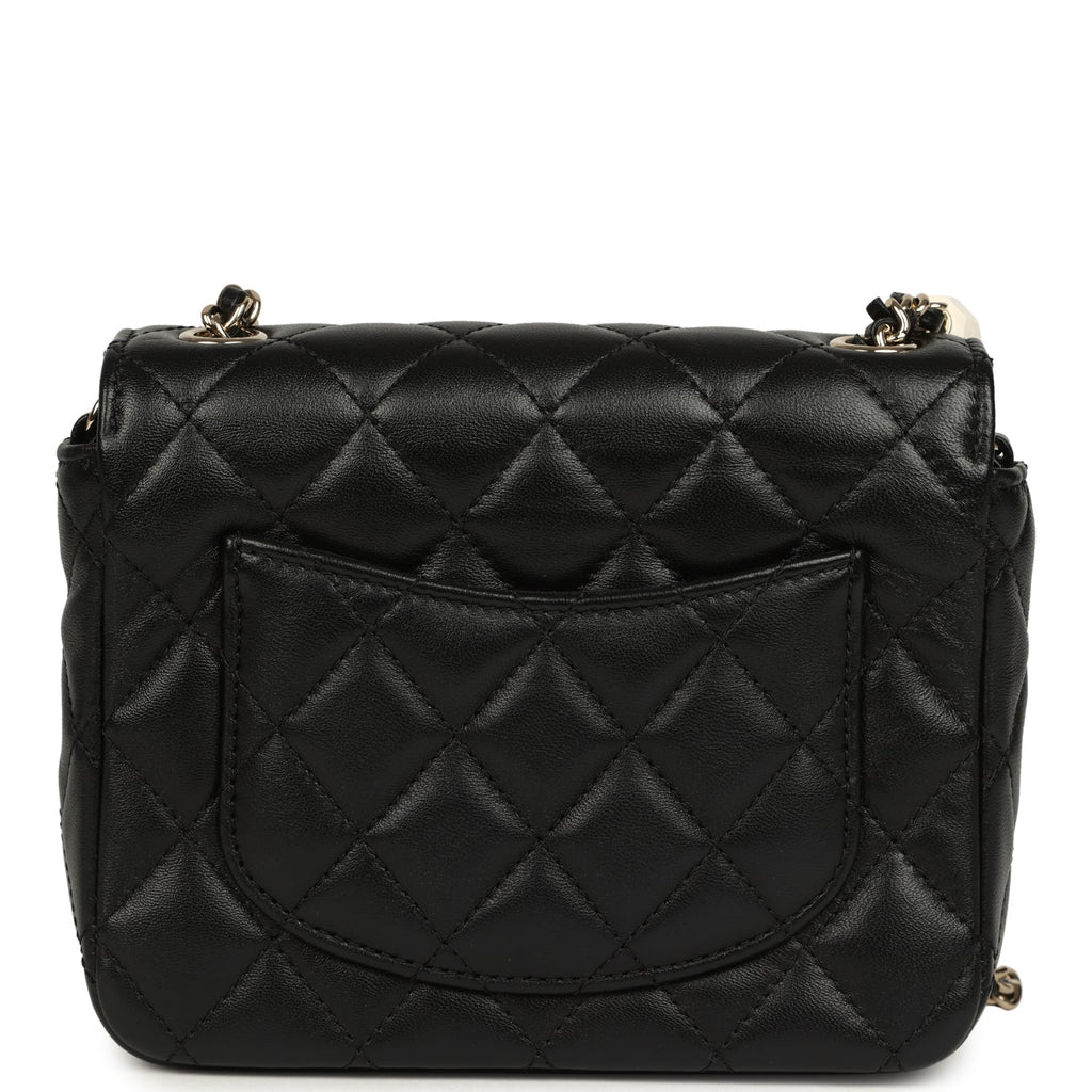 Chanel Heart Charms Mini Square Flap Bag Black Lambskin Enamel Light Gold Hardware