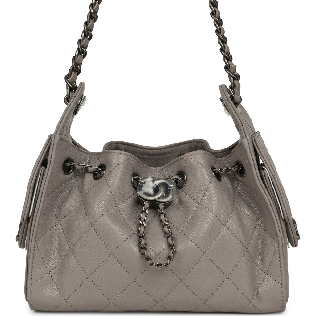 Chanel Mini 25 Hobo Bag Dark Grey Caviar Aged Ruthenium Hardware
