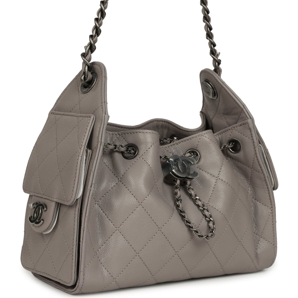 Chanel Mini 25 Hobo Bag Dark Grey Caviar Aged Ruthenium Hardware