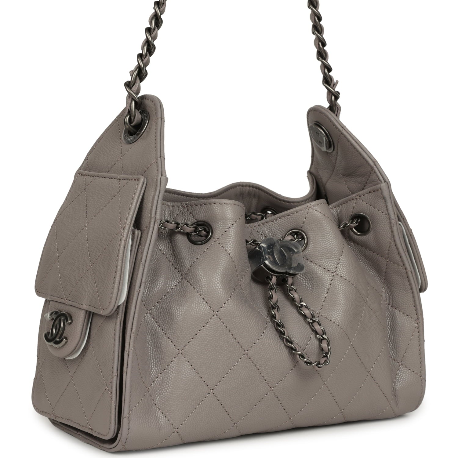 Chanel Mini 25 Hobo Bag Dark Grey Caviar Aged Ruthenium Hardware