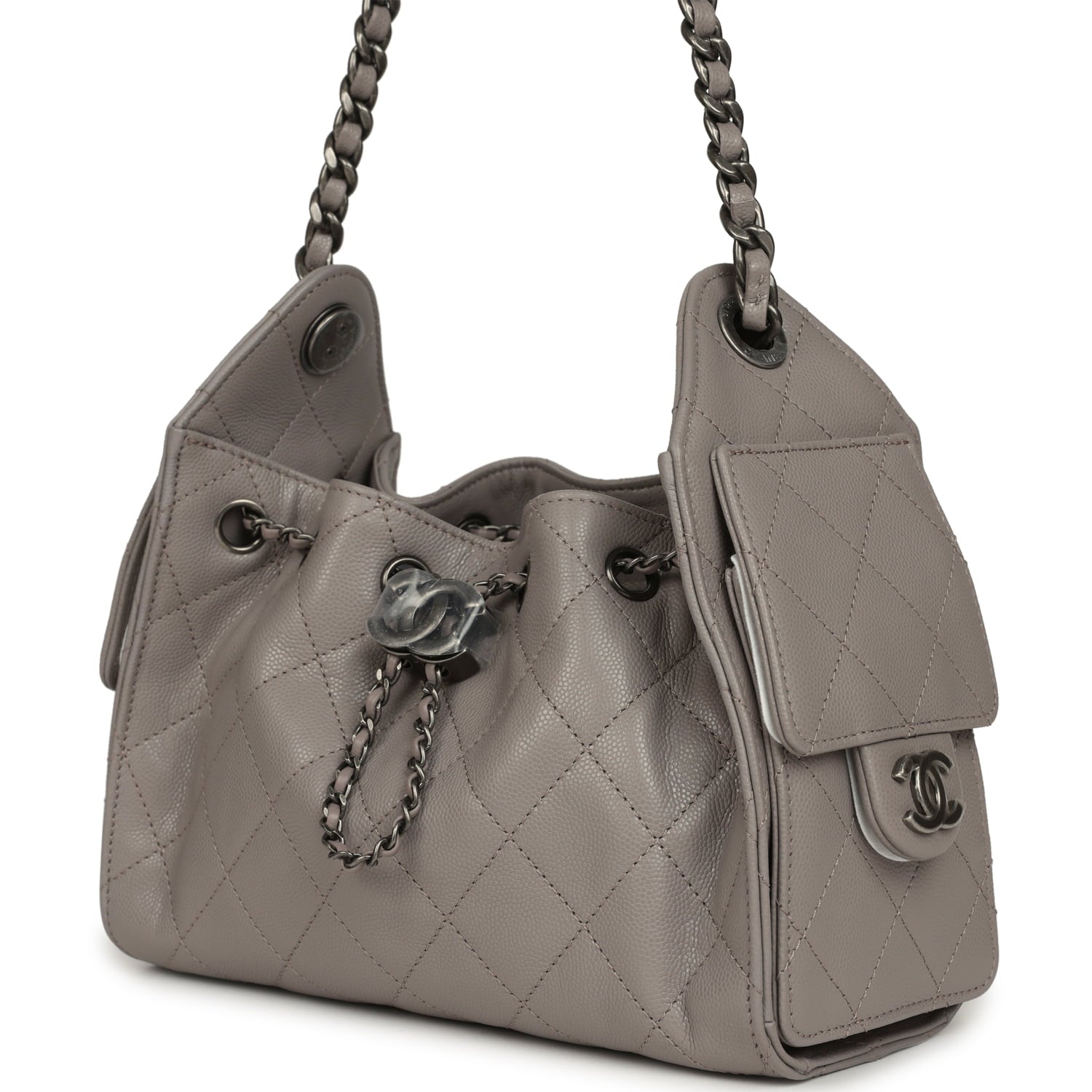Chanel Mini 25 Hobo Bag Dark Grey Caviar Aged Ruthenium Hardware