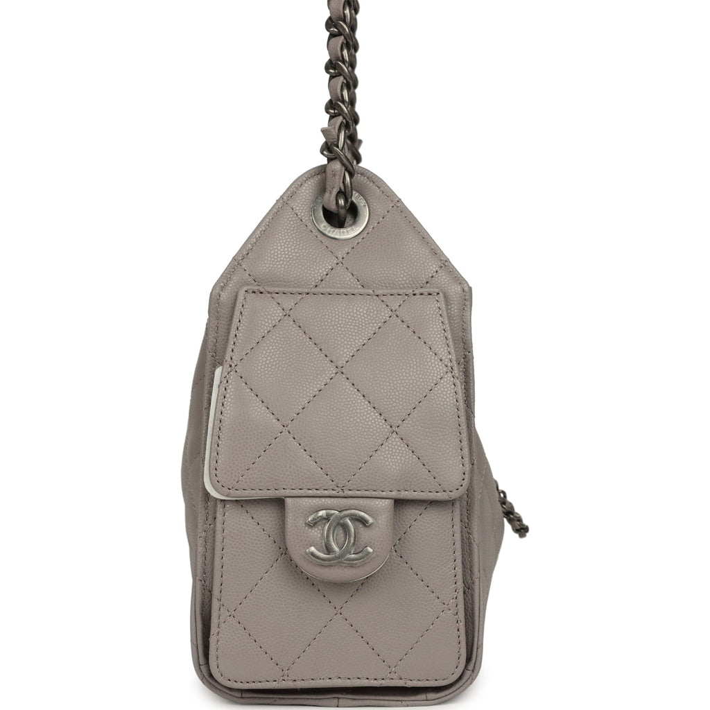Chanel Mini 25 Hobo Bag Dark Grey Caviar Aged Ruthenium Hardware