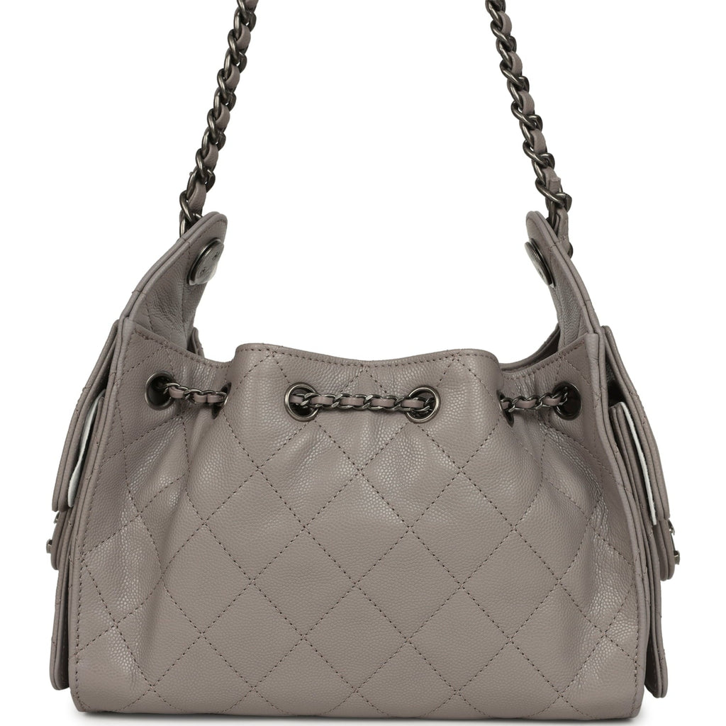 Chanel Mini 25 Hobo Bag Dark Grey Caviar Aged Ruthenium Hardware