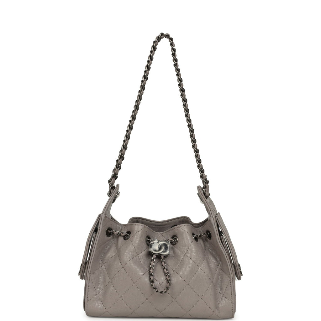 Chanel Mini 25 Hobo Bag Dark Grey Caviar Aged Ruthenium Hardware