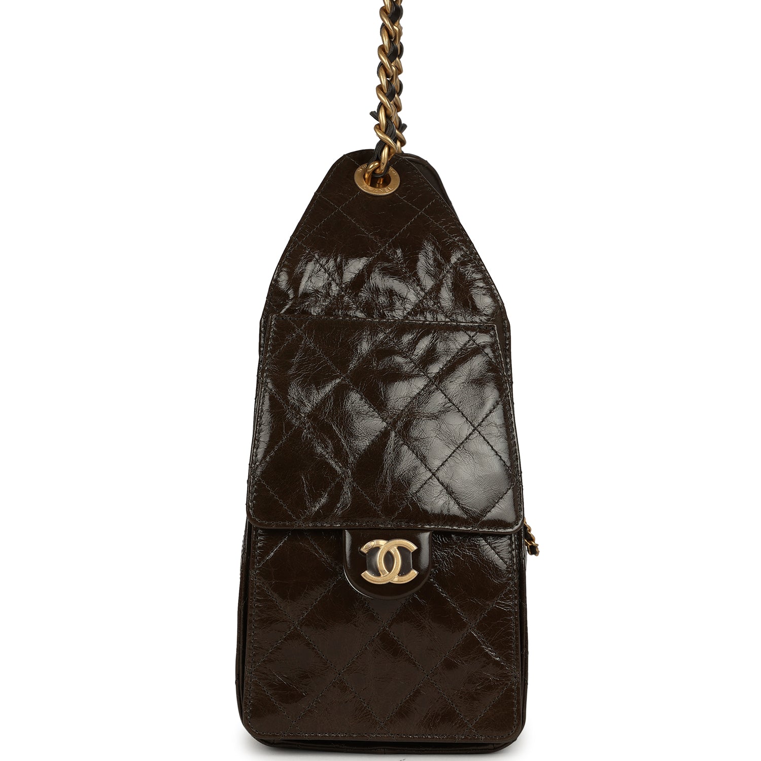 Chanel Small 25 Hobo Bag Khaki Shiny Aged Crumpled Calfskin Antique Gold Hardware