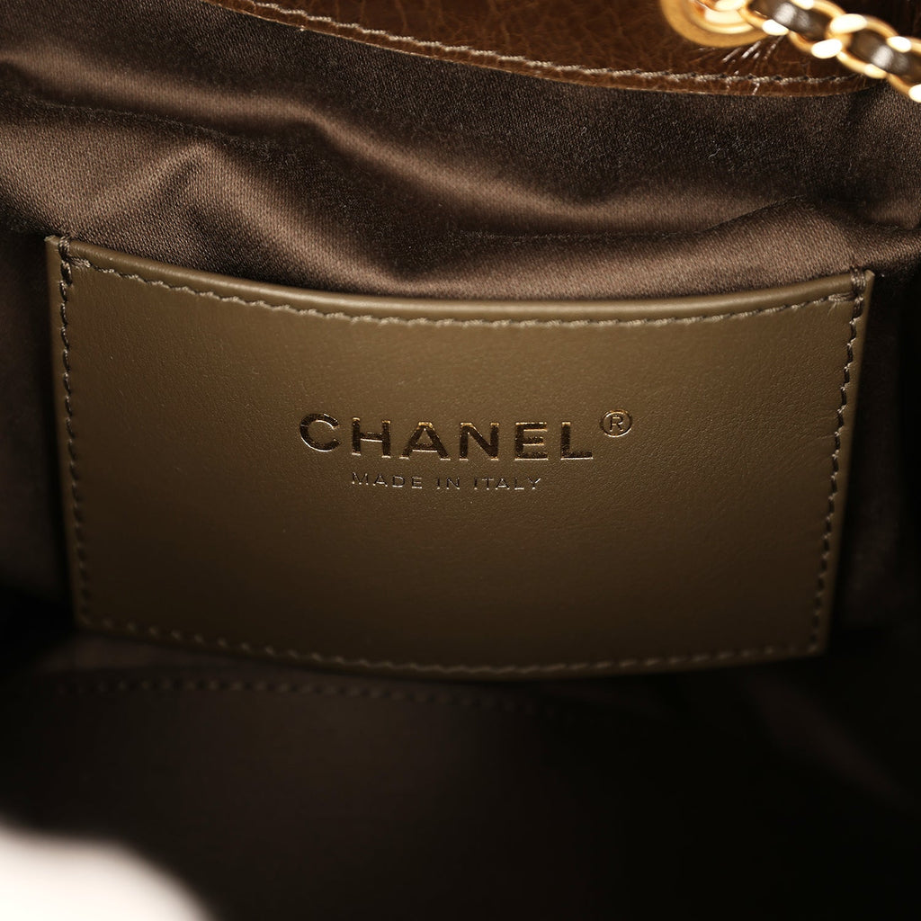 Chanel Small 25 Hobo Bag Khaki Shiny Aged Crumpled Calfskin Antique Gold Hardware