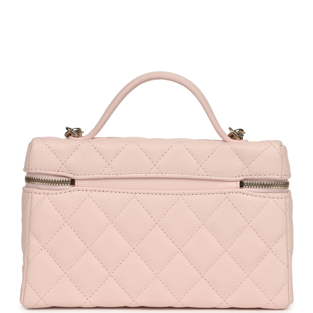 Chanel Top Handle Long Vanity Case with Chain Light Pink Shiny Caviar Light Gold Hardware