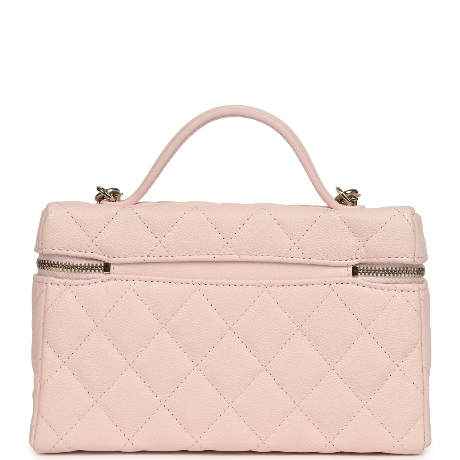 Chanel Top Handle Long Vanity Case with Chain Light Pink Shiny Caviar Light Gold Hardware