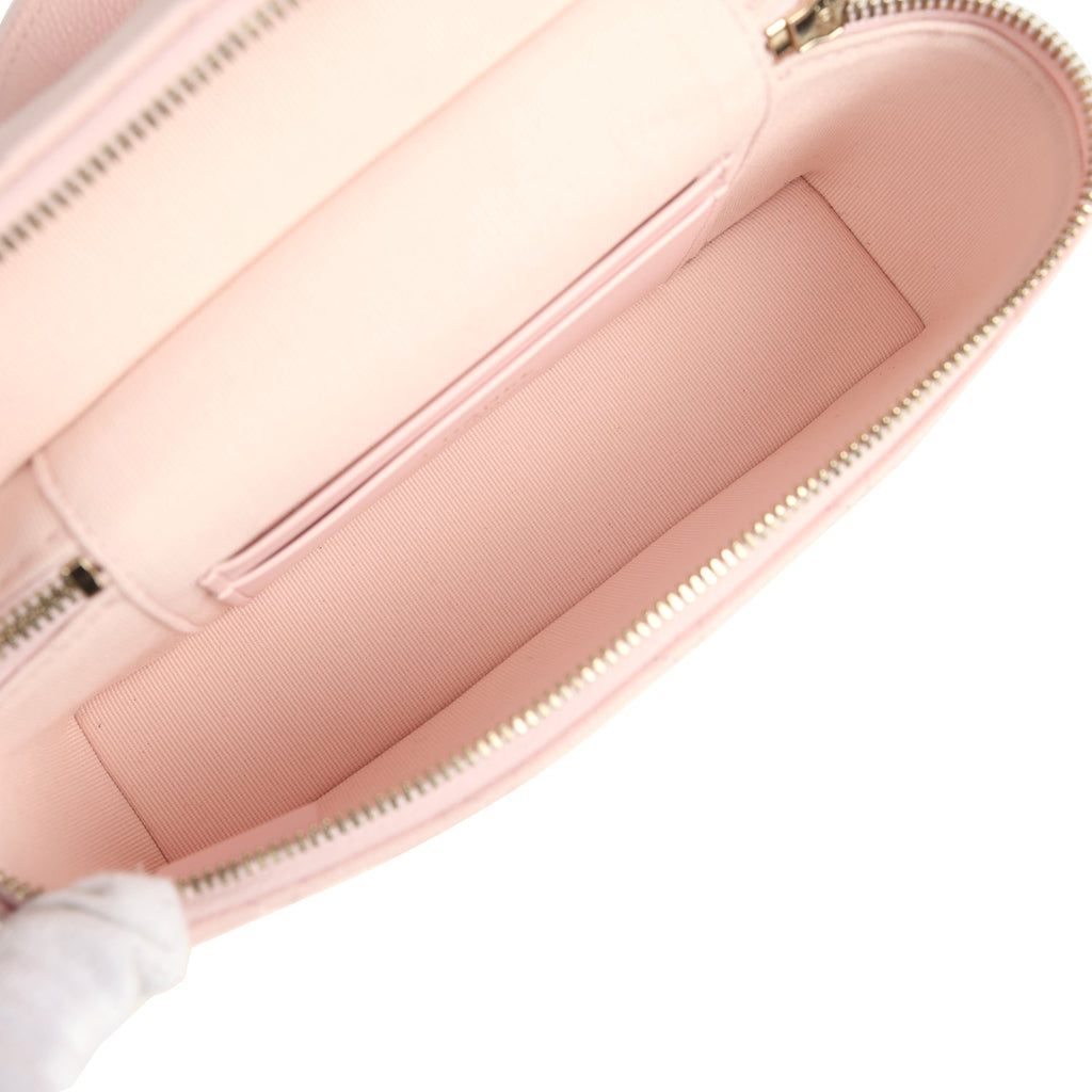 Chanel Top Handle Long Vanity Case with Chain Light Pink Shiny Caviar Light Gold Hardware