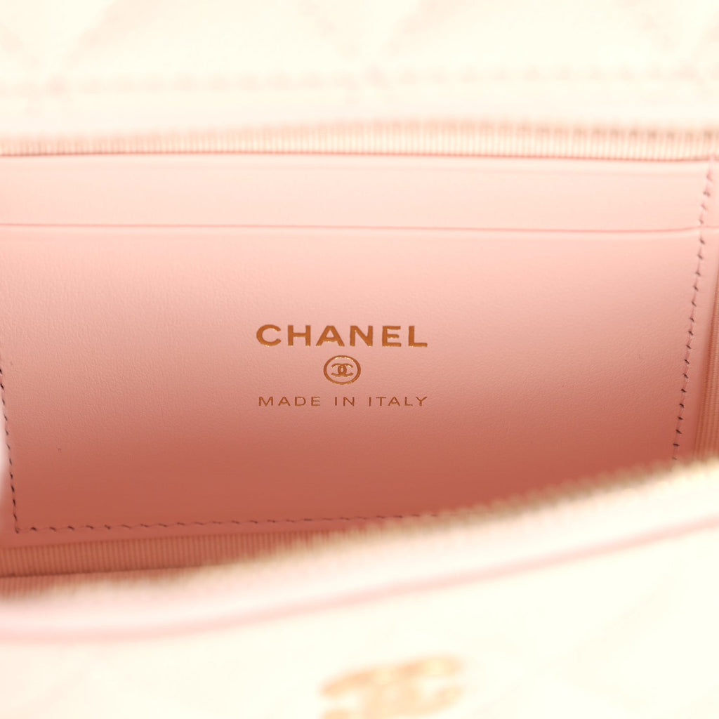 Chanel Top Handle Long Vanity Case with Chain Light Pink Shiny Caviar Light Gold Hardware