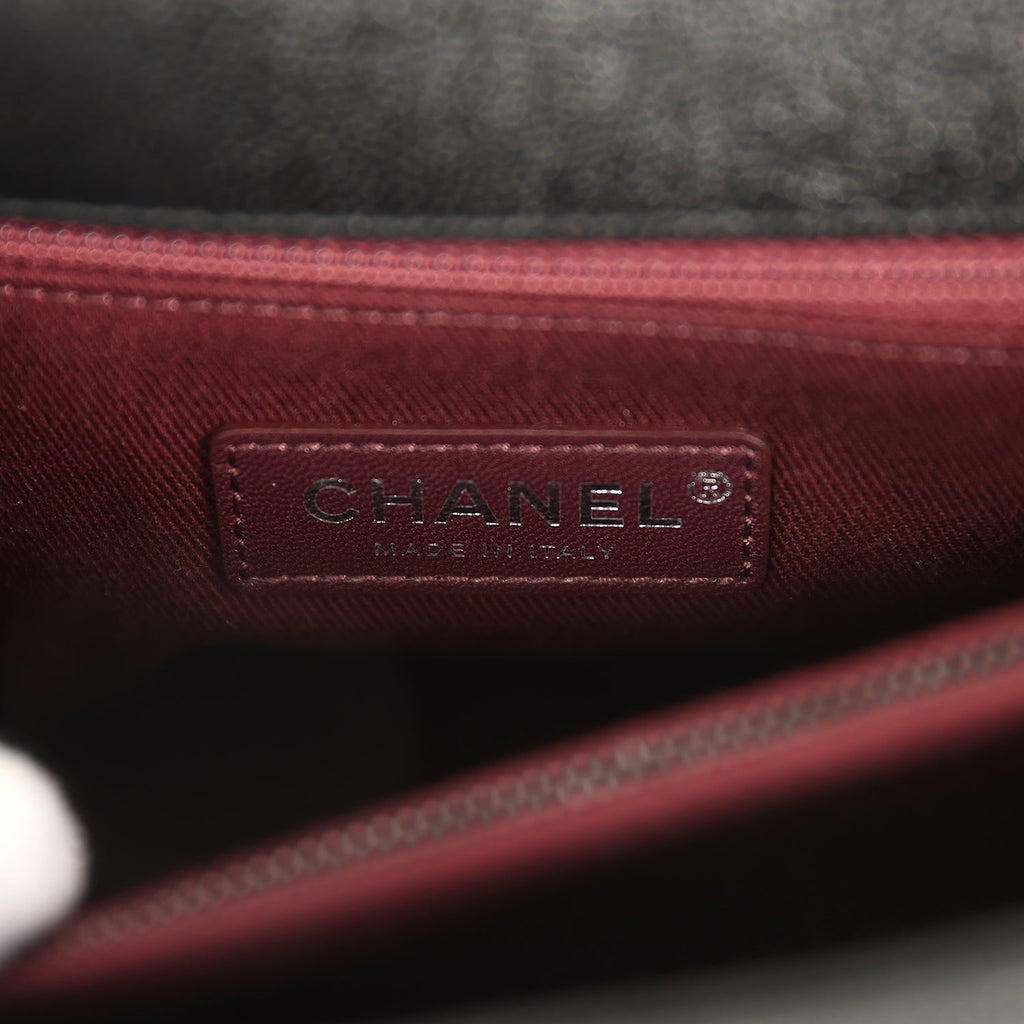 Chanel Medium Chevron Coco Top Handle So Black Shiny Caviar Black Hardware