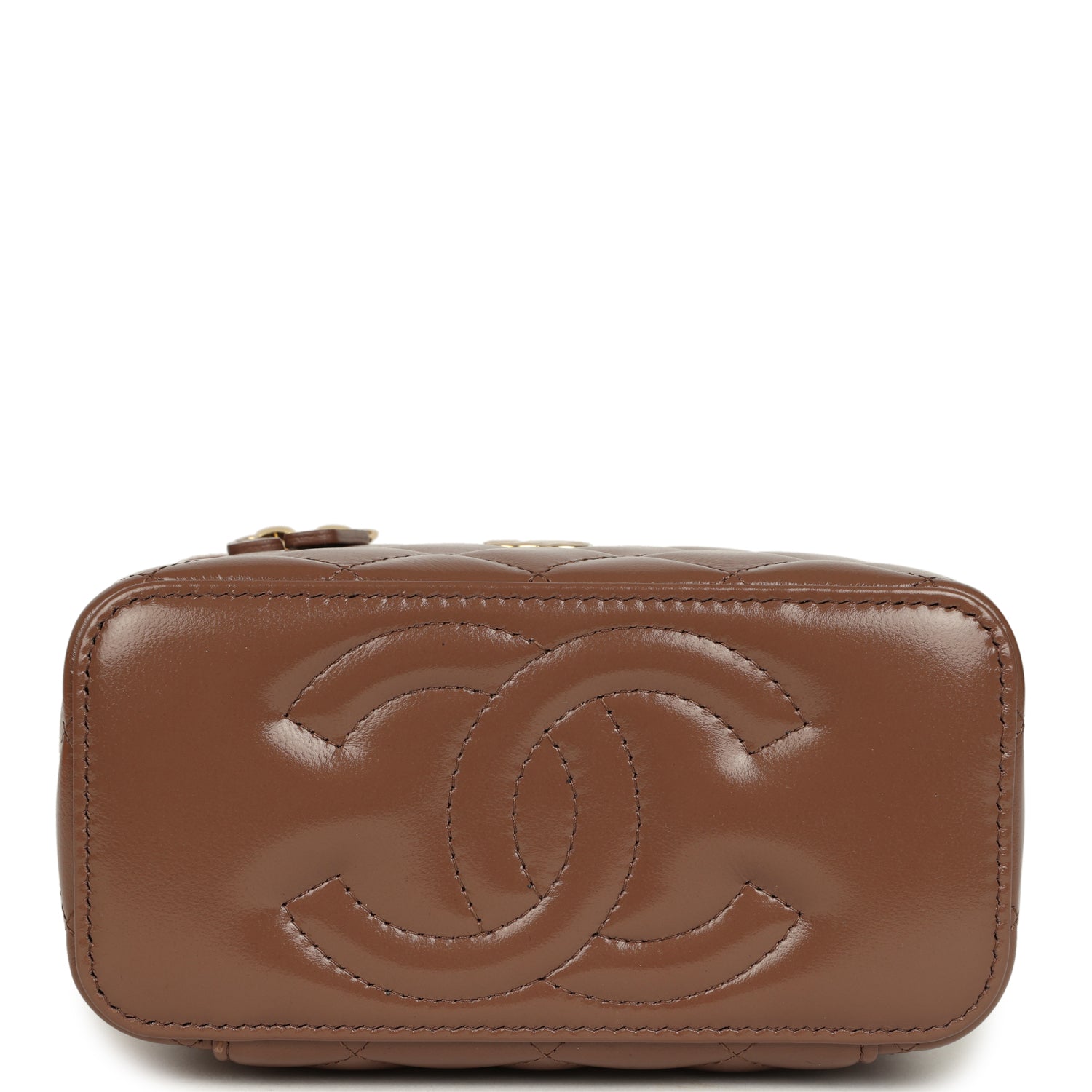 Chanel Small Tortoiseshell Top Handle Vanity Case Brown Shiny Lambskin Light Gold Hardware