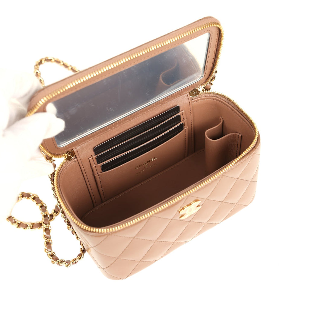 Chanel Small Tortoiseshell Top Handle Vanity Case Brown Shiny Lambskin Light Gold Hardware