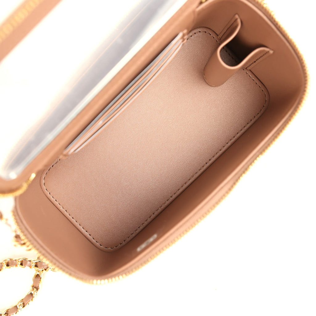 Chanel Small Tortoiseshell Top Handle Vanity Case Brown Shiny Lambskin Light Gold Hardware