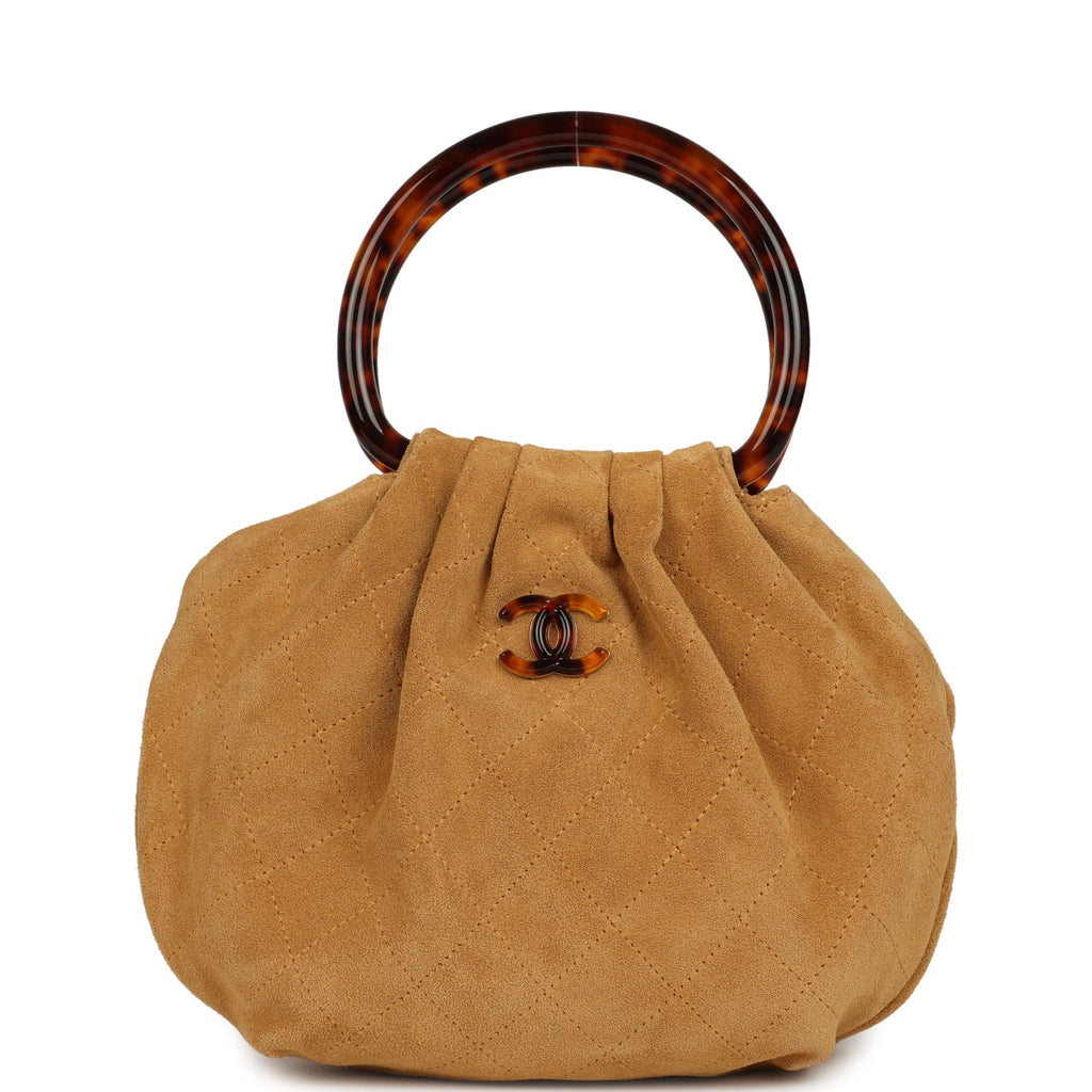 Chanel Small Pouch Beige Suede Tortoiseshell Hardware