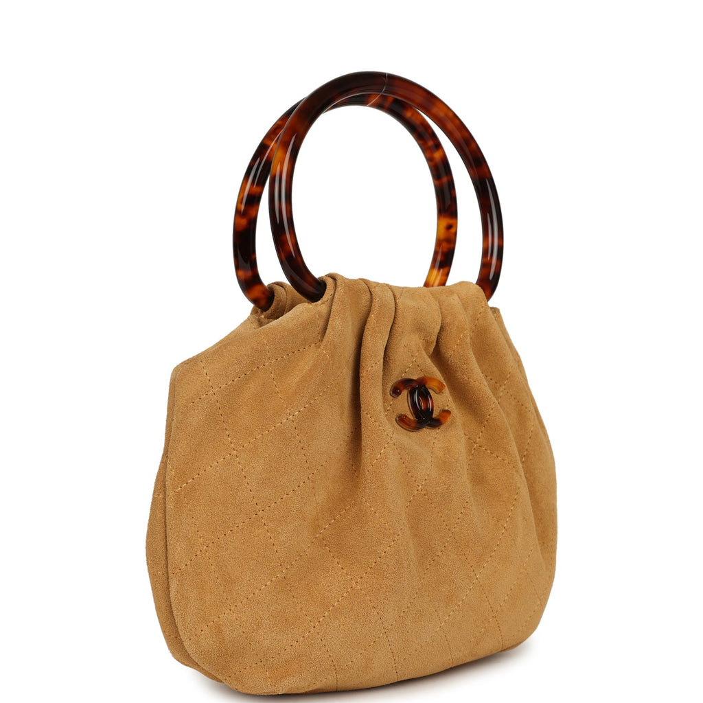 Chanel Small Pouch Beige Suede Tortoiseshell Hardware