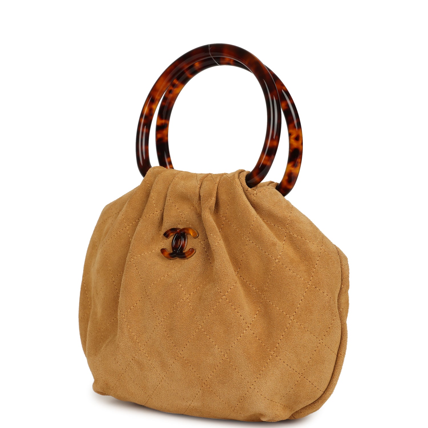 Chanel Small Pouch Beige Suede Tortoiseshell Hardware