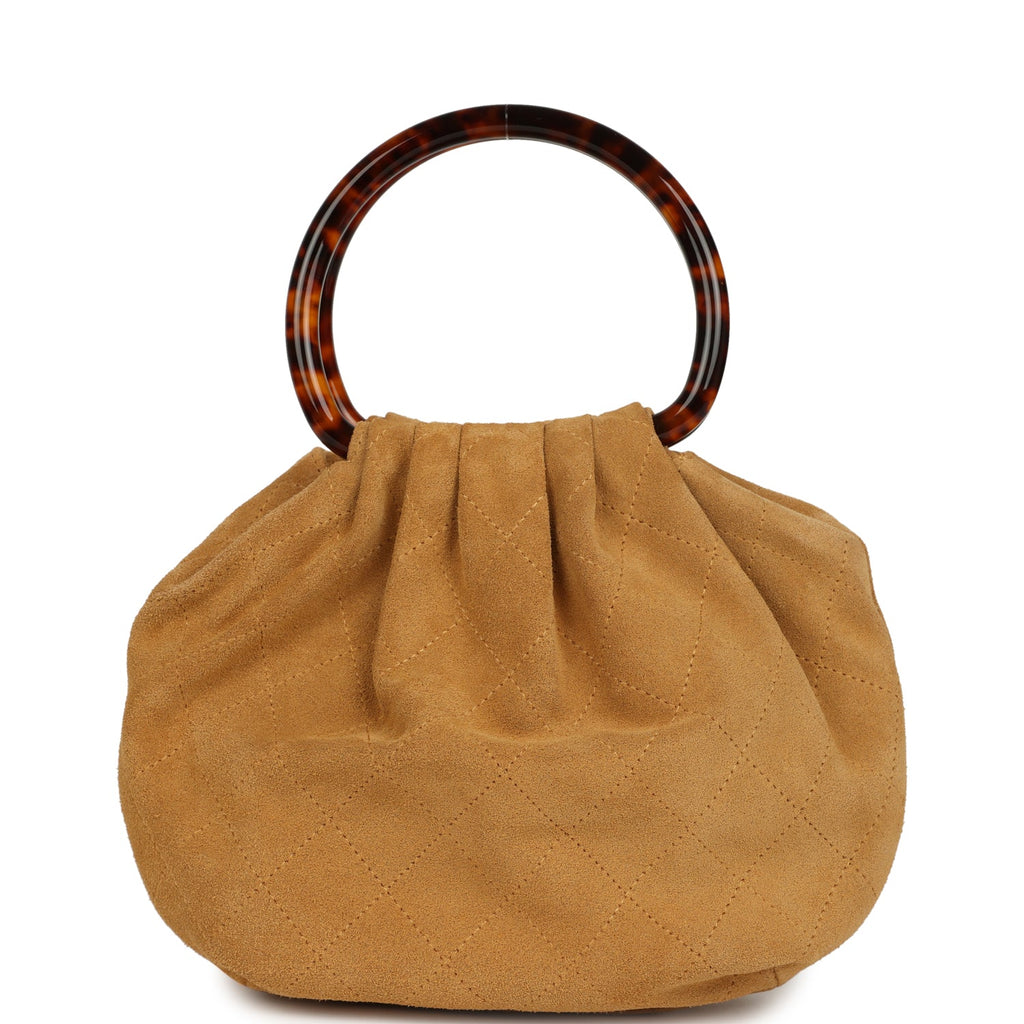 Chanel Small Pouch Beige Suede Tortoiseshell Hardware