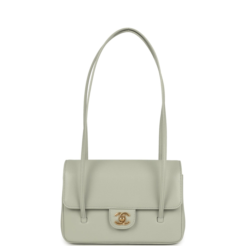 Chanel Small Preppy Coco Flap Bag Light Green Shiny Caviar Brushed Gold Hardware