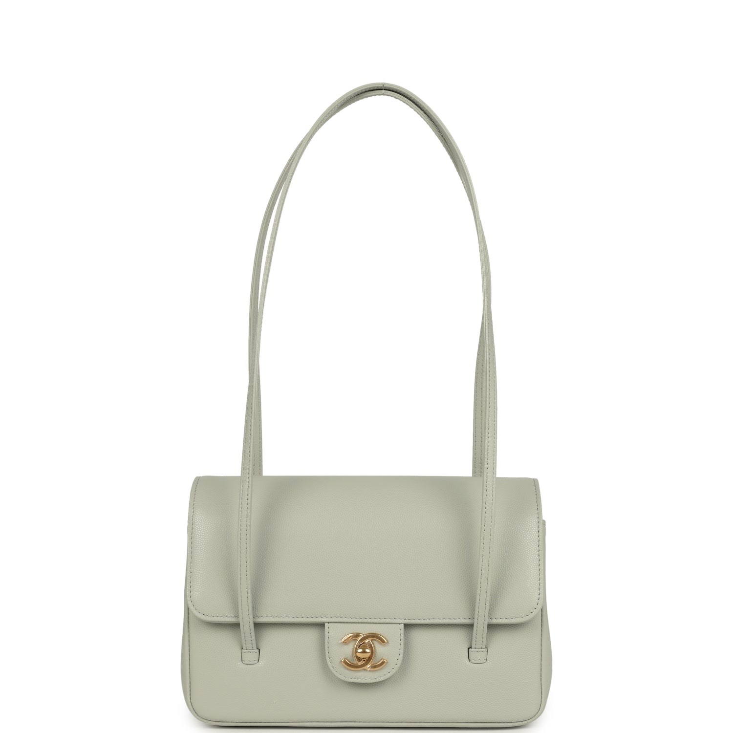 Chanel Small Preppy Coco Flap Bag Light Green Shiny Caviar Brushed Gold Hardware