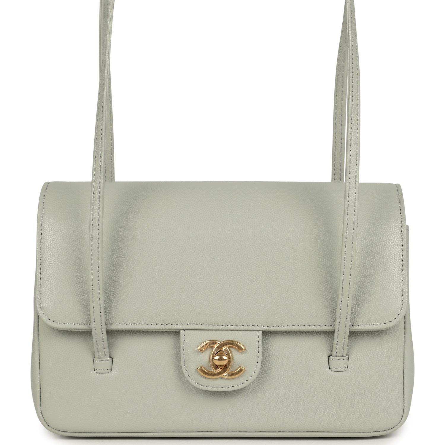 Chanel Small Preppy Coco Flap Bag Light Green Shiny Caviar Brushed Gold Hardware
