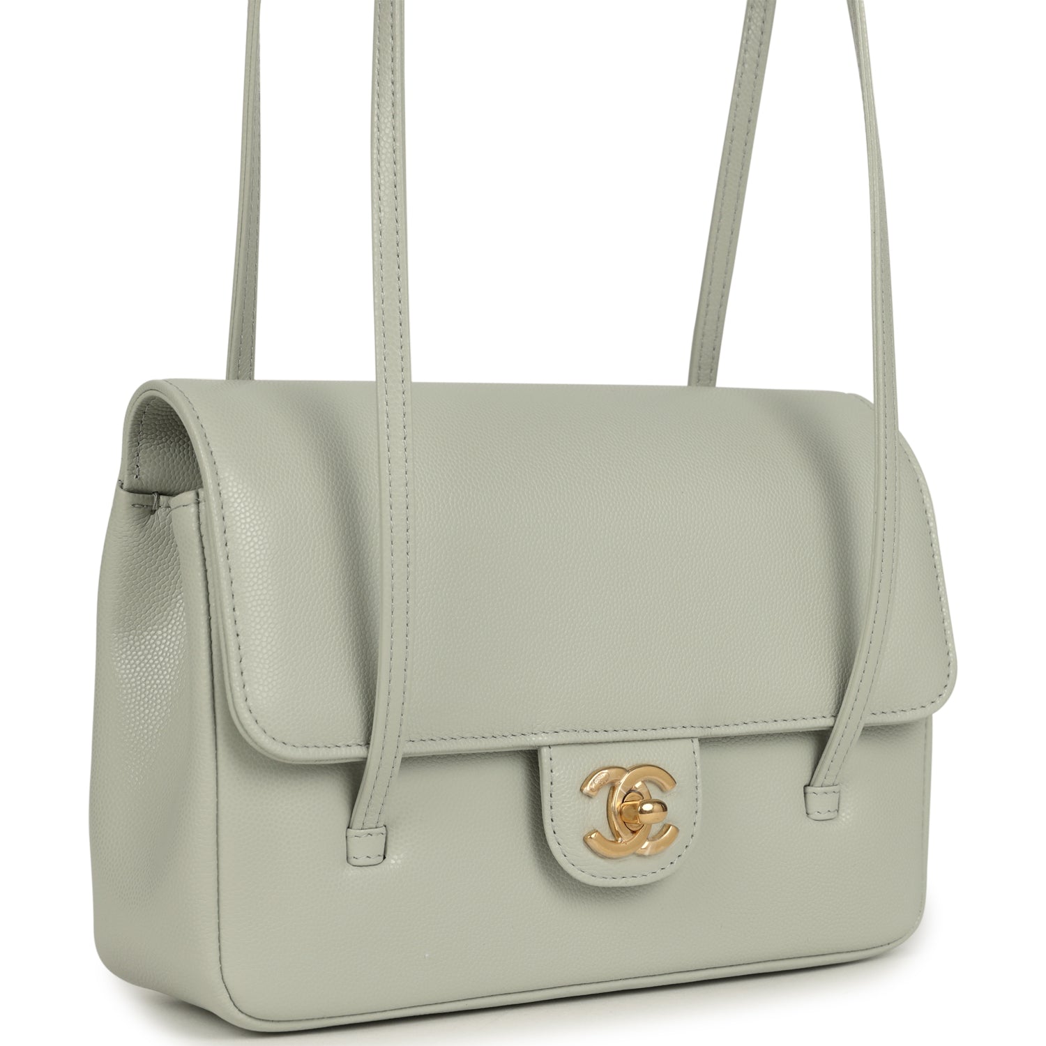 Chanel Small Preppy Coco Flap Bag Light Green Shiny Caviar Brushed Gold Hardware