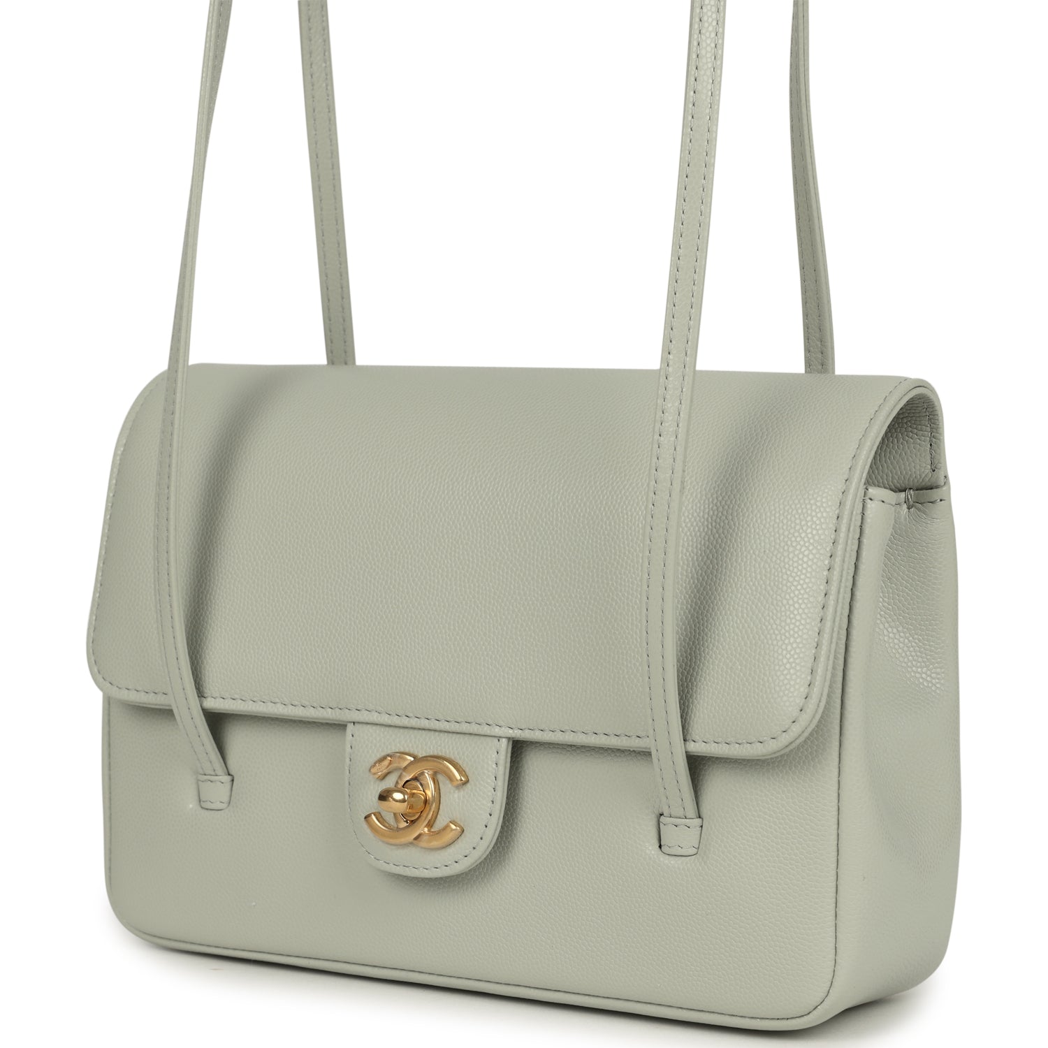 Chanel Small Preppy Coco Flap Bag Light Green Shiny Caviar Brushed Gold Hardware