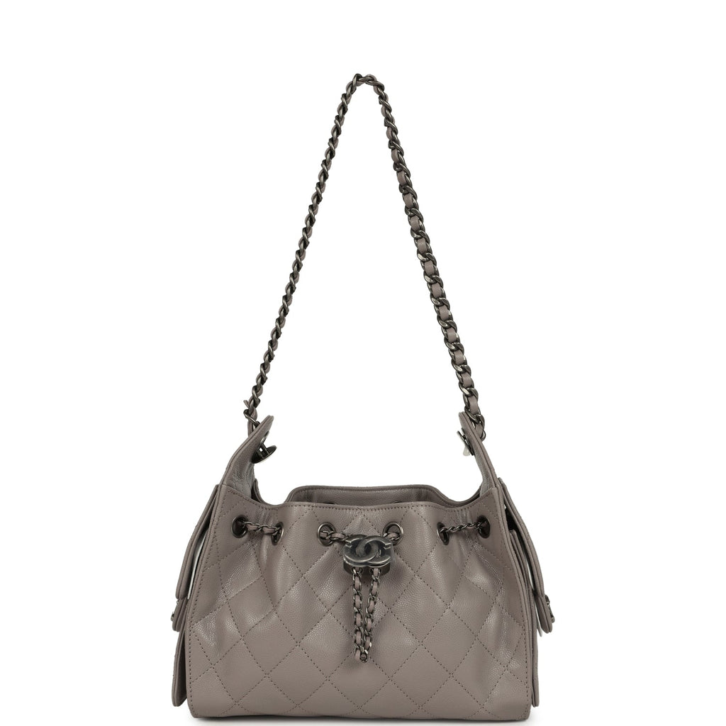 Chanel Mini 25 Hobo Bag Dark Grey Caviar Aged Ruthenium Hardware