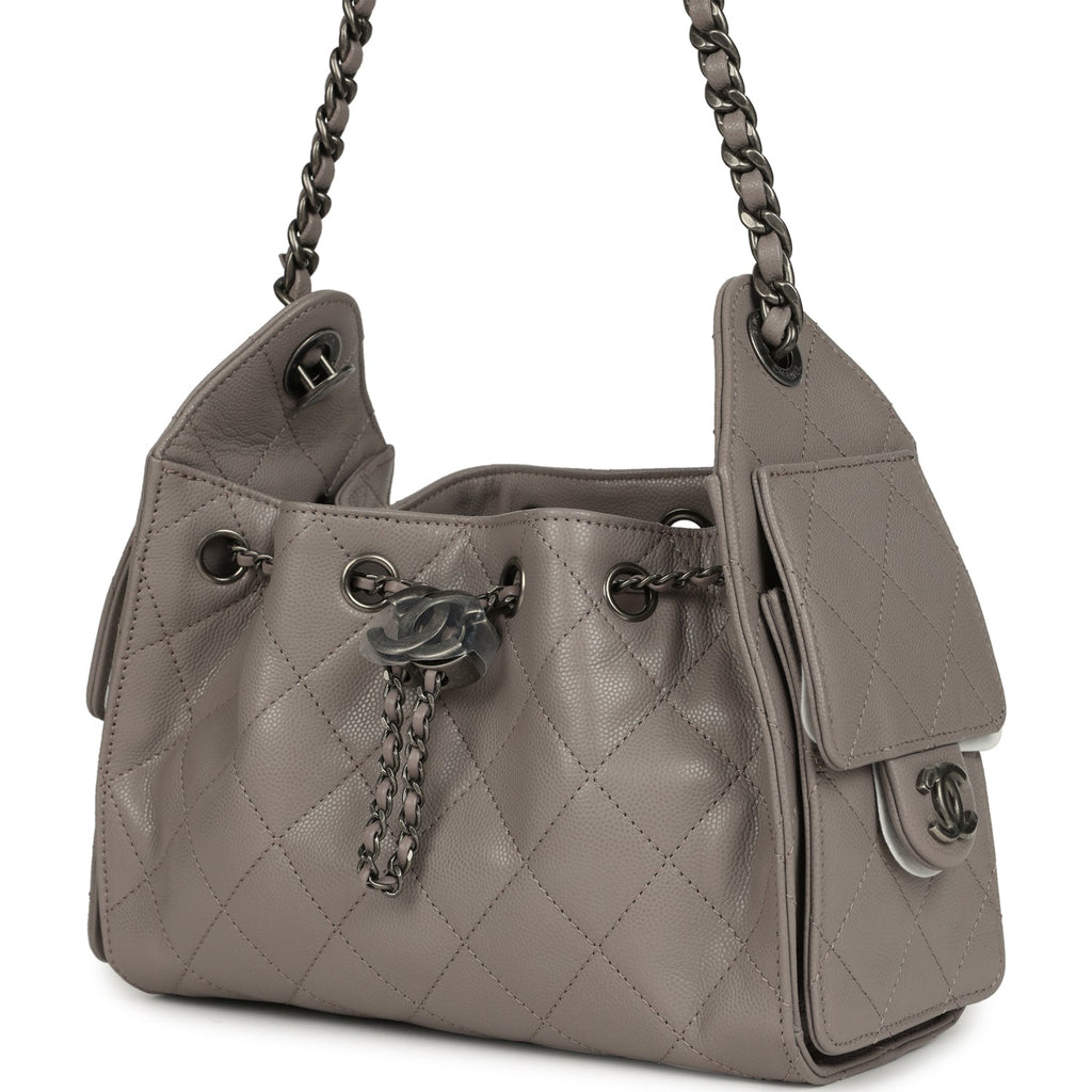 Chanel Mini 25 Hobo Bag Dark Grey Caviar Aged Ruthenium Hardware