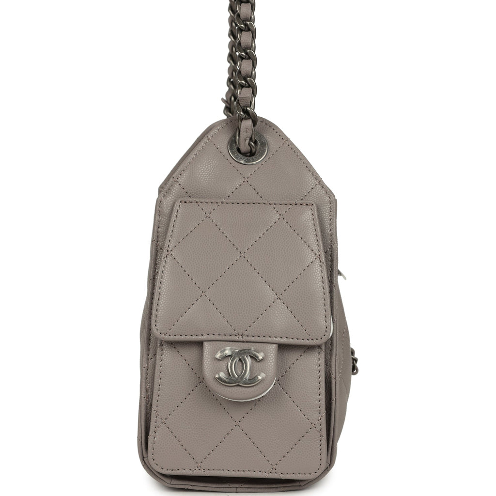 Chanel Mini 25 Hobo Bag Dark Grey Caviar Aged Ruthenium Hardware