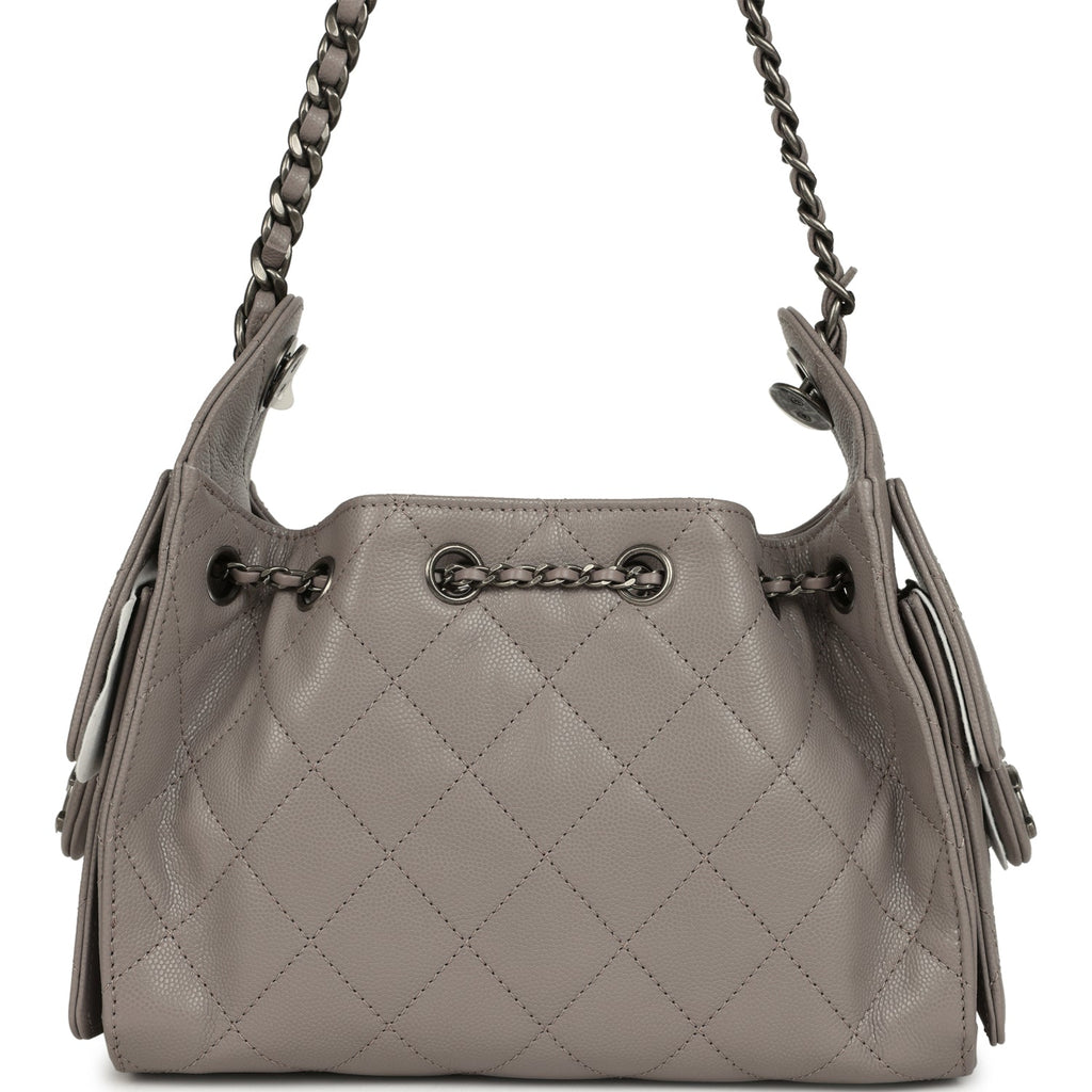 Chanel Mini 25 Hobo Bag Dark Grey Caviar Aged Ruthenium Hardware