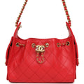 Chanel Mini 25 Hobo Bag Dark Red Caviar Antique Gold Hardware