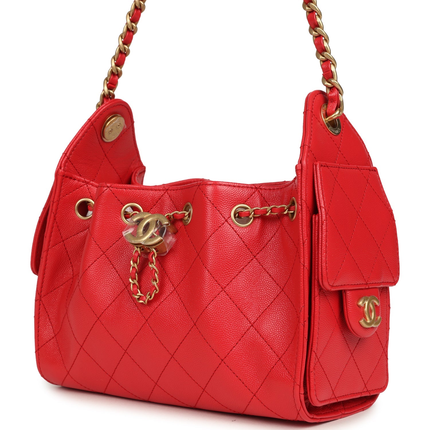 Chanel Mini 25 Hobo Bag Dark Red Caviar Antique Gold Hardware