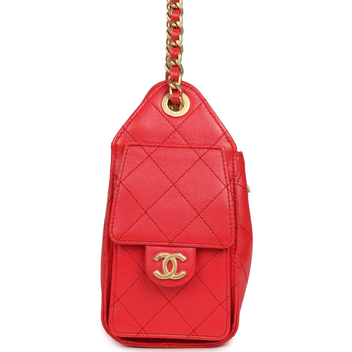 Chanel Mini 25 Hobo Bag Dark Red Caviar Antique Gold Hardware