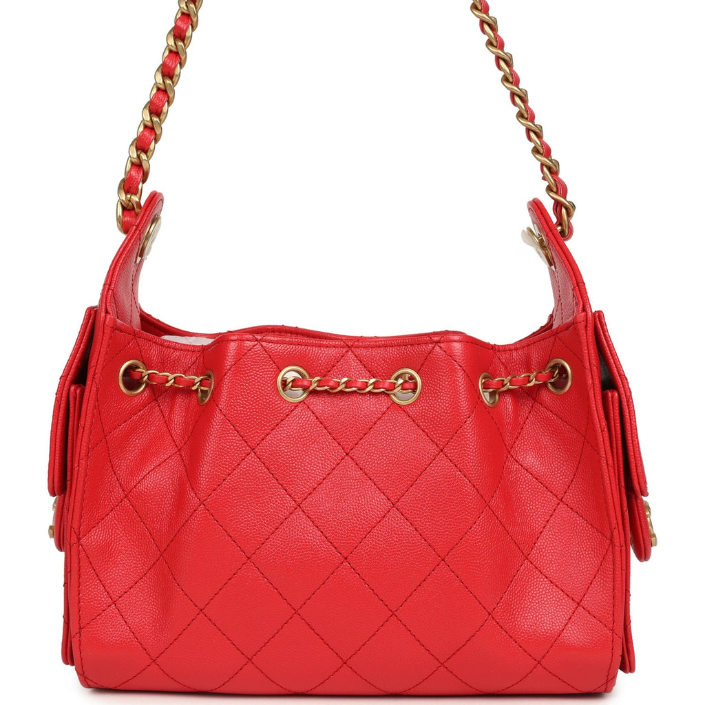 Chanel Mini 25 Hobo Bag Dark Red Caviar Antique Gold Hardware