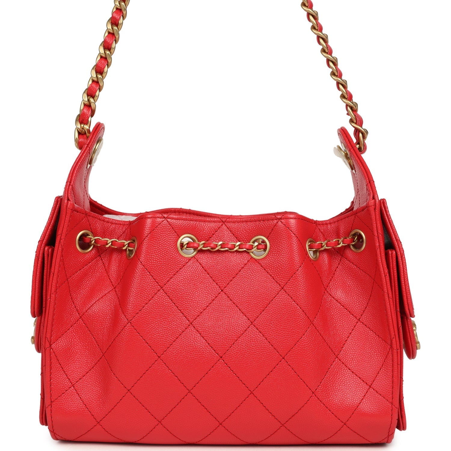 Chanel Mini 25 Hobo Bag Dark Red Caviar Antique Gold Hardware