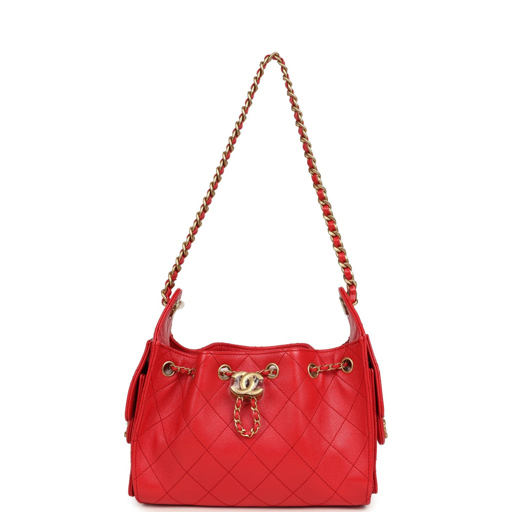 Chanel Mini 25 Hobo Bag Dark Red Caviar Antique Gold Hardware